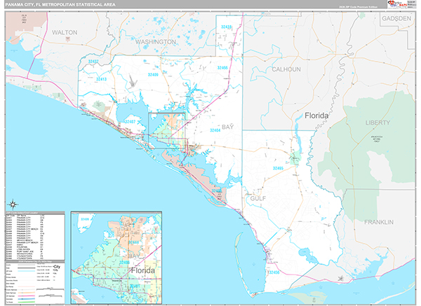 Panama City Metro Area Wall Map Premium Style